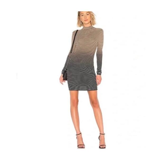 ATM Anthony Thomas Melillo Black Combo Dip Tie Stripe Long Sleeve Dress M NWT